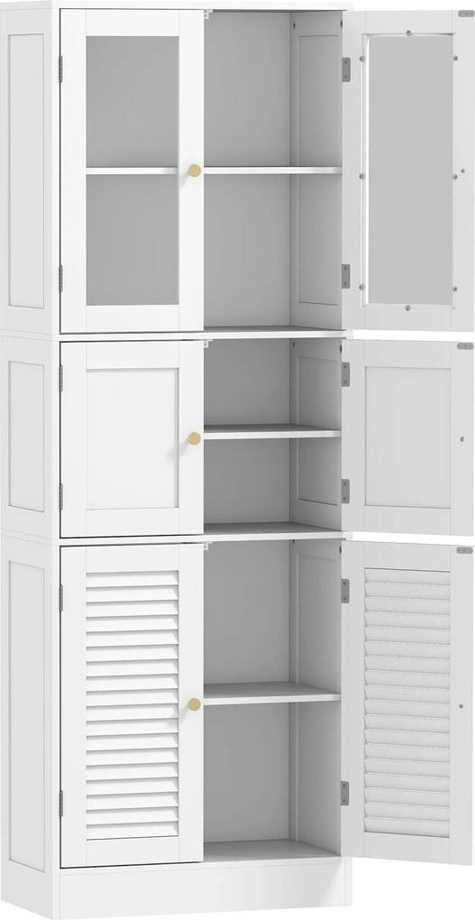 Mobile Bagno 60x30x170 cm con 3 Armadietti a 2 Ante in Vetro e Legno  Bianco...