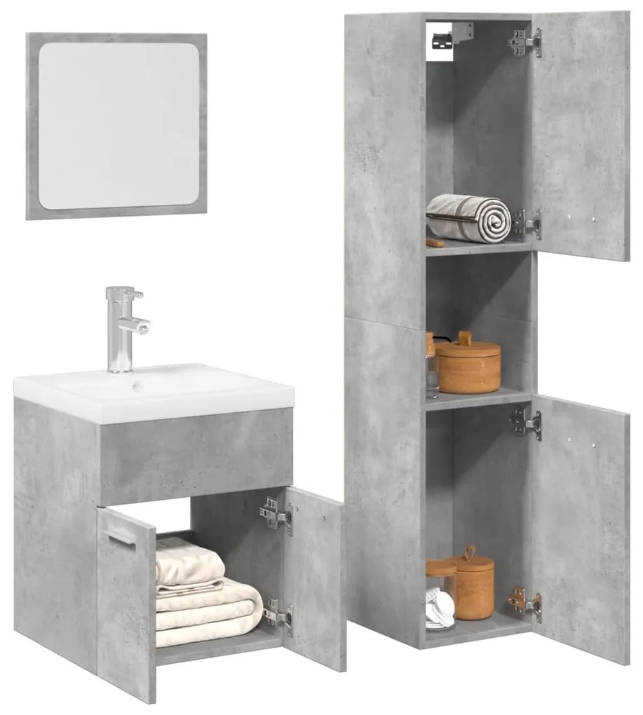 Set mobili da bagno 4 pz grigio cemento in legno multistrato