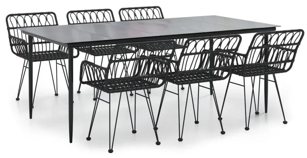 Set da pranzo da giardino 7 pz nero in polyrattan