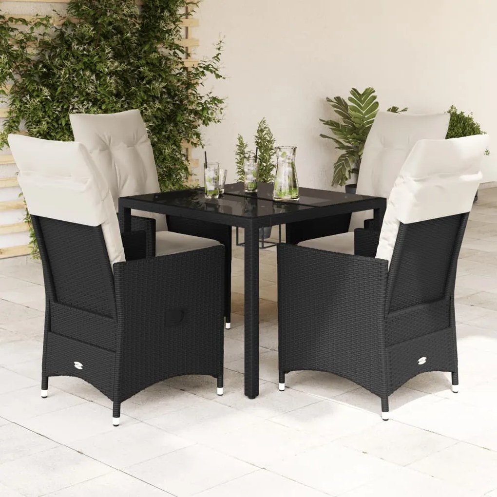Set Da Pranzo Da Giardino 5 Pz Nero Con Cuscini İn Polyrattan /