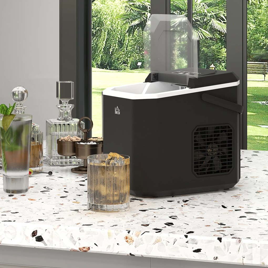 Macchina del Ghiaccio Autopulente da 9 Cubetti in 6-13 Minuti 22.2x29.4x29 cm in PP e Rame Nera...