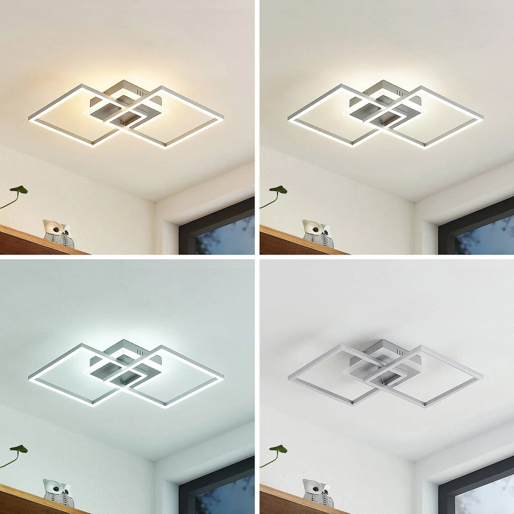 Plafoniera a LED Fjardo Lindby, dimmerabile, Alluminio / Grigio / Zincato, Soggiorno / Sala da pranzo, Alluminio, Moderno, Plafoniera LED