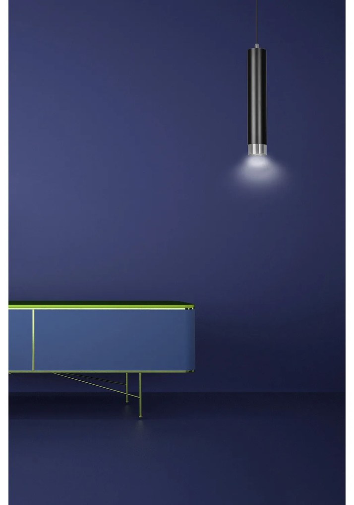 Sospensione 1 Luce Brunilde In Acciaio Nero Con Tubolare In Nero E Cromo