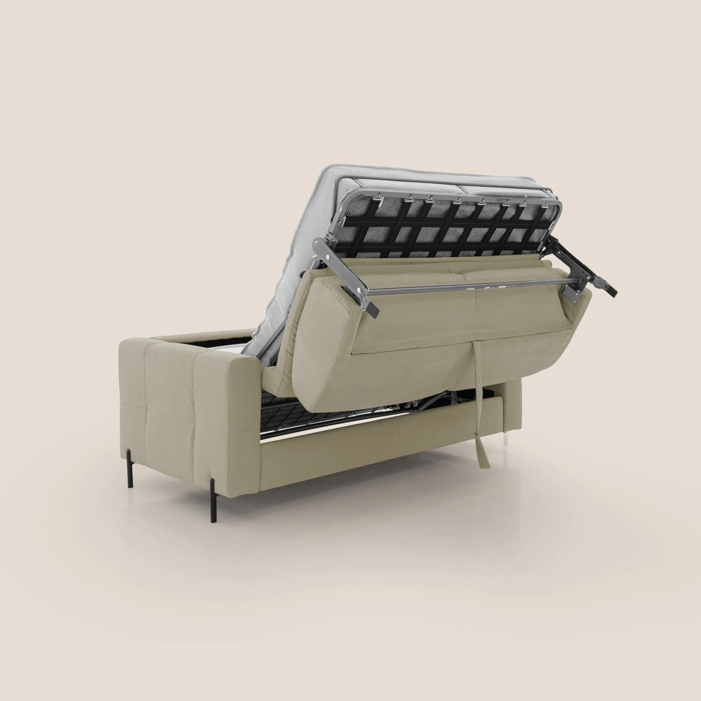 Ortensia divano letto materasso H18 cm con piedi alti in elegante microfibra smacchiabile T11 beige