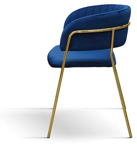 Set di sedie ORCHIES in tessuto effetto velluto blu e struttura in metallo color oro