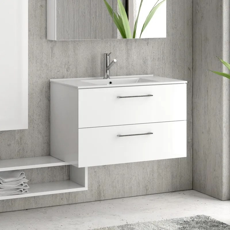 Composizione bagno sospesa 80cm: mobile, specchio contenitore colonna e pensile EL-80A - KAMALU