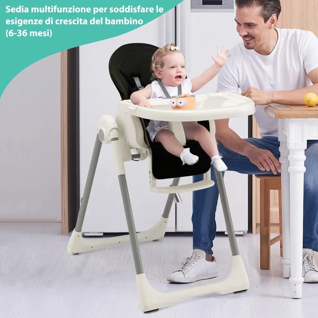 Costway Seggiolone pappa evolutivo con 7 altezze 4 inclinazioni poggiapiedi regolabile, Seggiolone pieghevole neonati