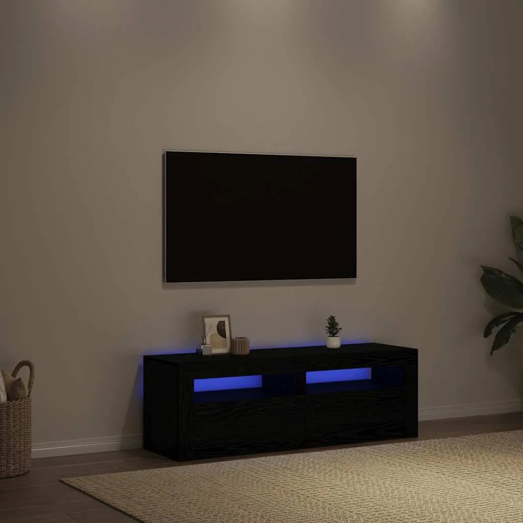 Mobile Porta Tv Con Led Rovere Nero 120x35x40 Cm Multistrato /