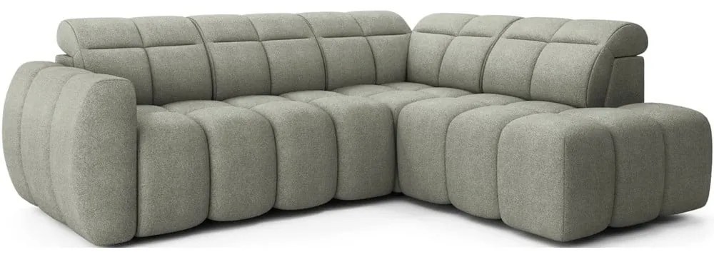 Divano angolare verde polveroso allungabile/con contenitore (con penisola a destra/a L) e rivestimento in bouclé Falconn – ELTAP