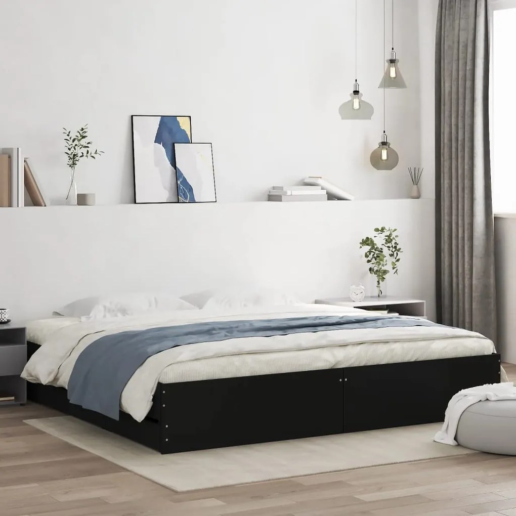 Giroletto Con Cassetti Nero 200x200 Cm İn Legno Multistrato /