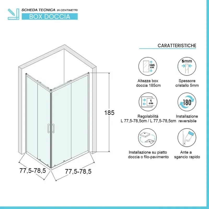 Box doccia angolare 80x80 cm Geo doppio scorrevole in cristallo trasparente