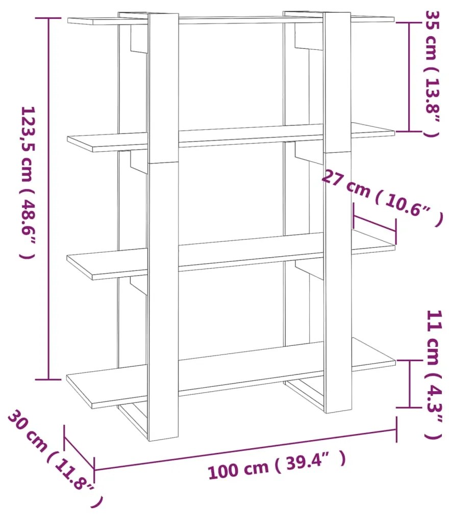 Libreria/Divisorio Bianco Lucido 100x30x123,5 cm