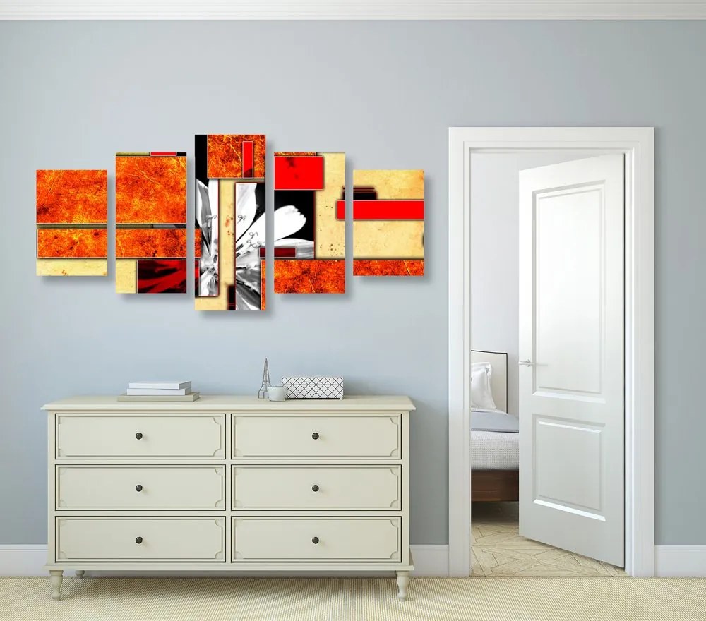 Quadri 5 pezzi – Astrazione floreale arancione