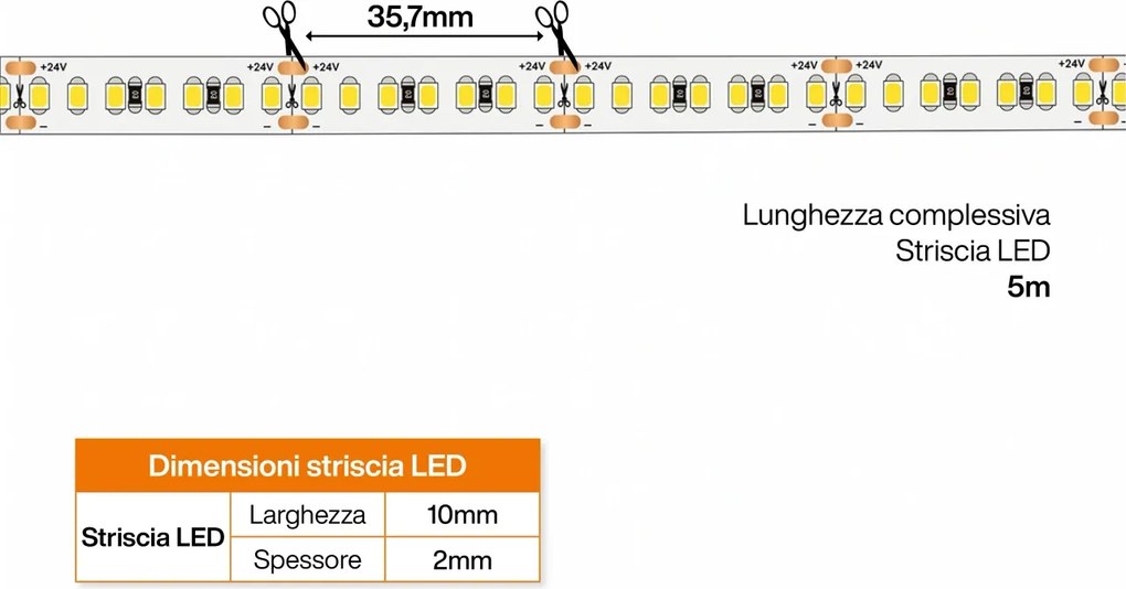 Striscia LED 24V 20W/m Alta Efficienza Professionale - IP20 - 5 metri