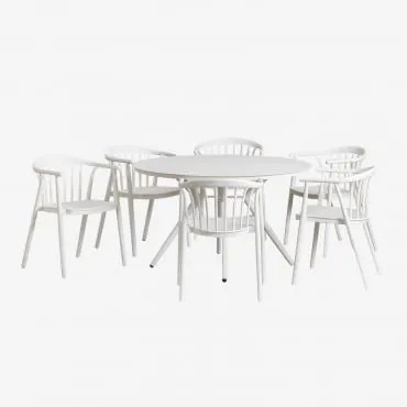 Set Tavolo Rotondo In Alluminio Valerie (ø125 Cm) E 6 Sedie Da Giardino Ivor Gardenia Bianco - Sklum