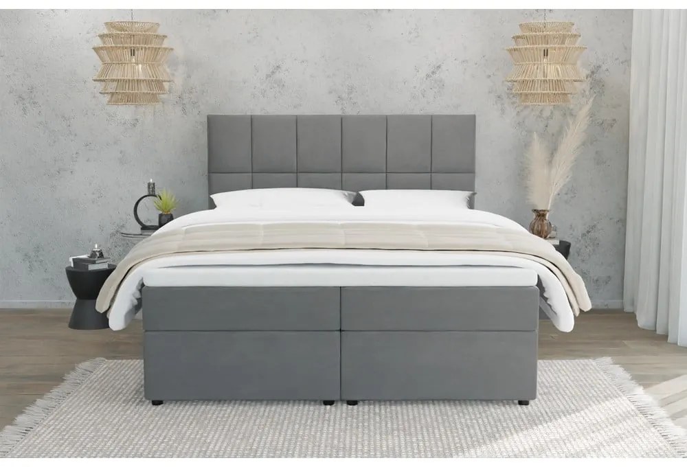Letto matrimoniale imbottito grigio con spazio contenitivo 160x200 cm Flip - Ropez