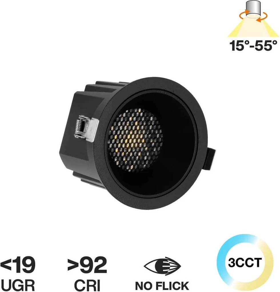 Faro da Incasso Nero 12W Foro Ø75mm CCT 15°-55° con driver Philips Colore Bianco Variabile CCT