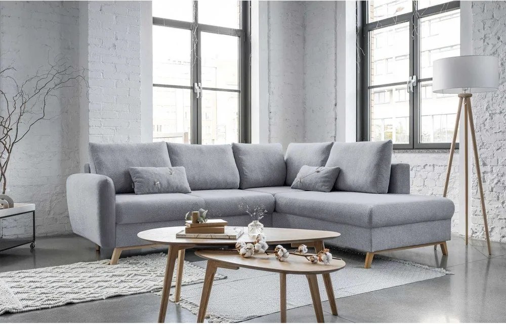 Divano letto angolare grigio chiaro L, angolo destro Scandic Lagom - Miuform