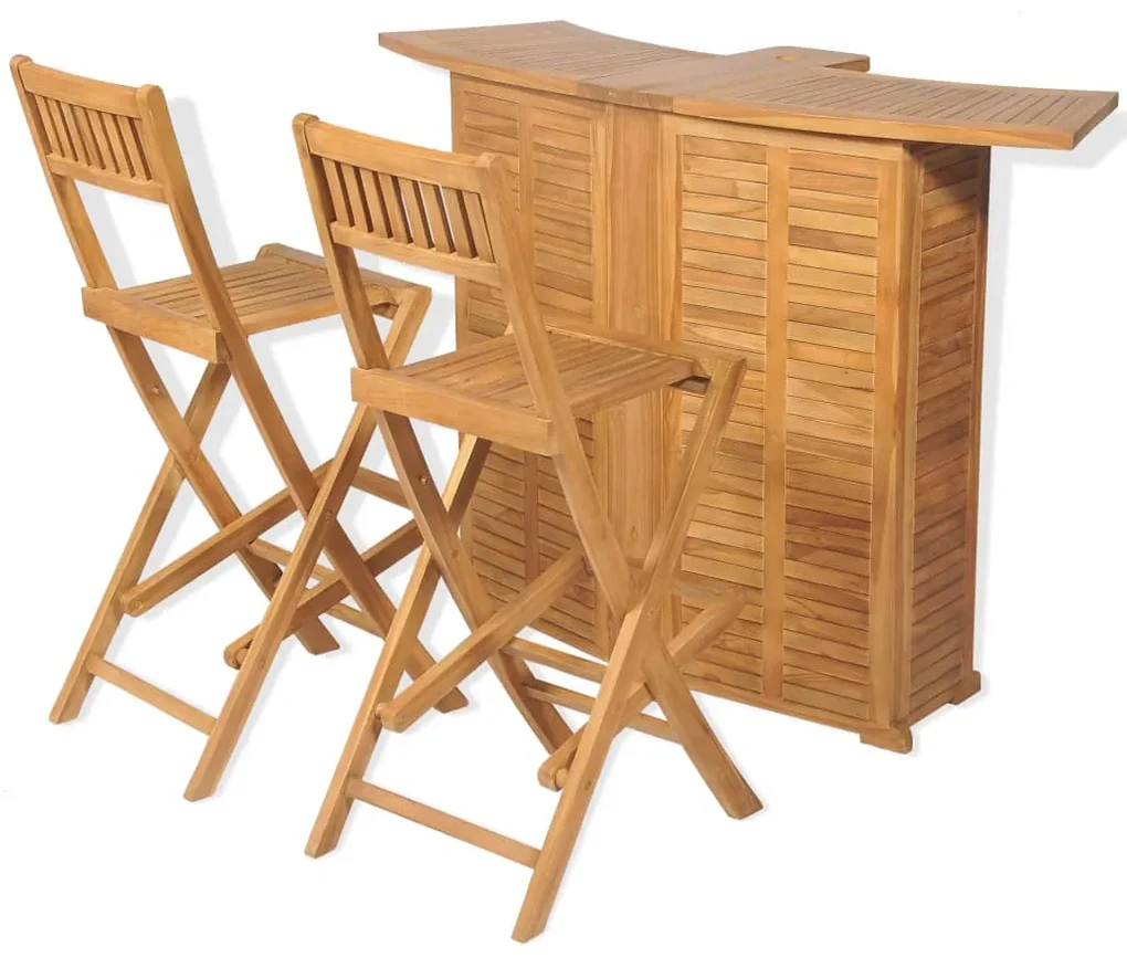 Set da bistrot 3 pz con sedie pieghevoli in massello di teak