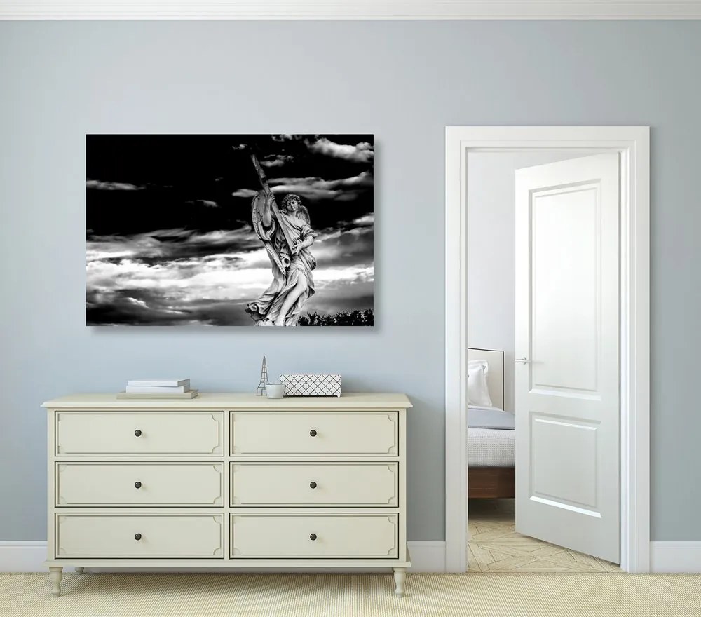 Quadro su tela – Angelo con croce in bianco e nero