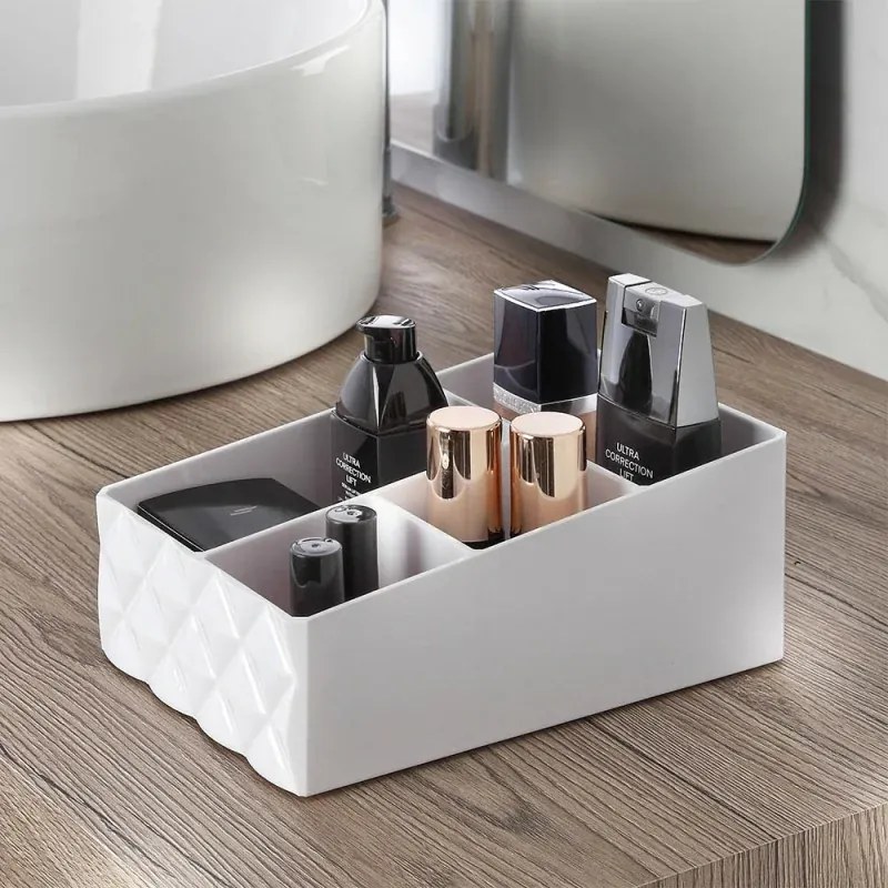 Organizer porta trucchi e cosmetici in plastica bianca con 4 scomparti