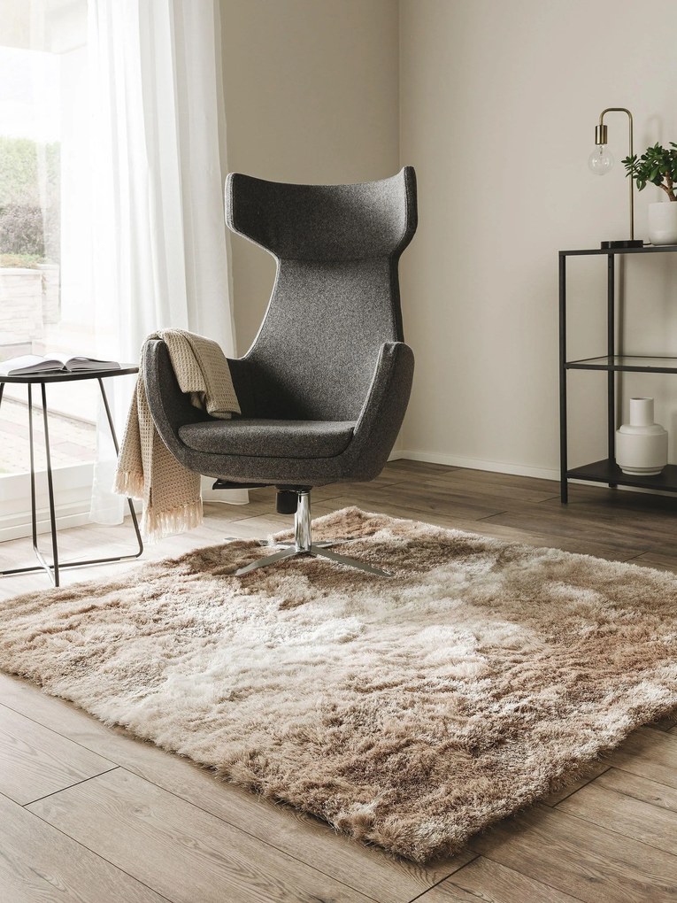 benuta Nest Tappeto a pelo lungo Whisper Beige/Marroncino 200x200 cm - Tappeto design moderno soggiorno