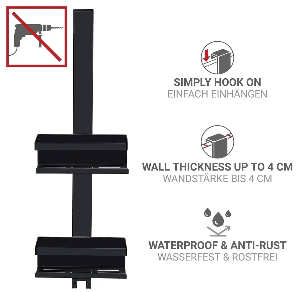 WENKO Mensola Da Parete In Vetro Bosio Black – 46,5x13,5 Cm, Acciaio Inox, Con Materiale Di Fissaggio - 5