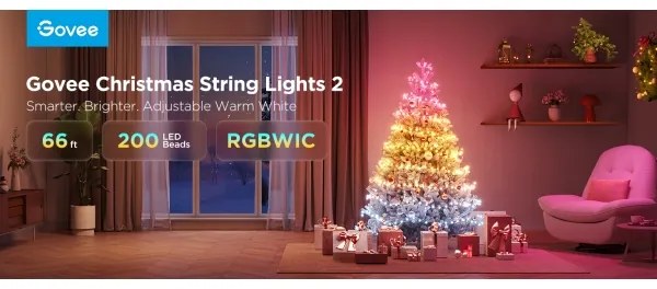 Govee - Catena natalizia a LED RGBICW per esterni 2700-6500K 20m Wi-Fi Matter IP66