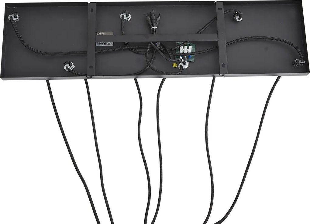 Lampada a sospensione moderna nera con legno e vetro grigio opaco a 6 luci - Umbra