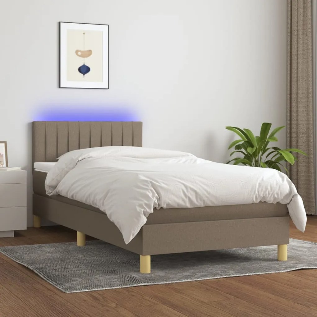Letto A Molle Con Materasso E Led Tortora 80x200 Cm İn Tessuto /