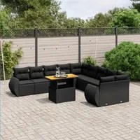 Set Divani da Giardino 11 pz con Cuscini in Polyrattan Nero 3272385