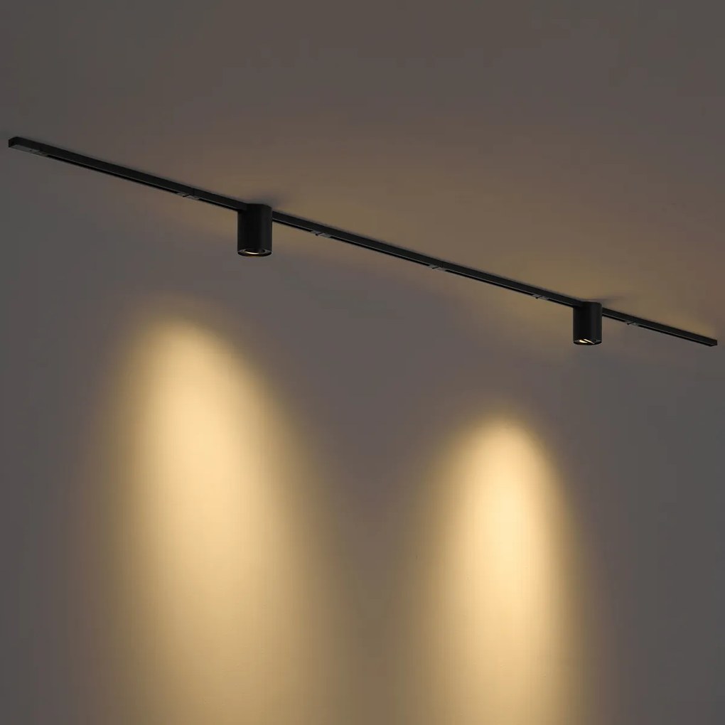 Sistema di illuminazione a binario moderno nero con 2 faretti monofase - Iconic Rondoo Up