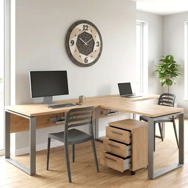 Scrivania Danir 170x74h cm in legno Rovere gambe metallo antracite