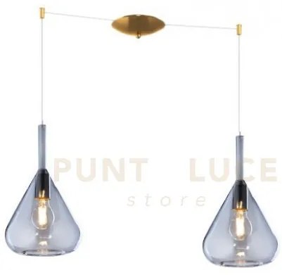 Sospensione ottone sat. 2 luci spostabile vetri blu 1177os-s2 s-bl