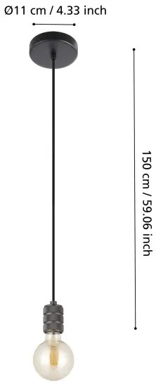 Eglo 43801 - Lampadario a sospensione con filo YORTH 1xE27/40W/230V nero
