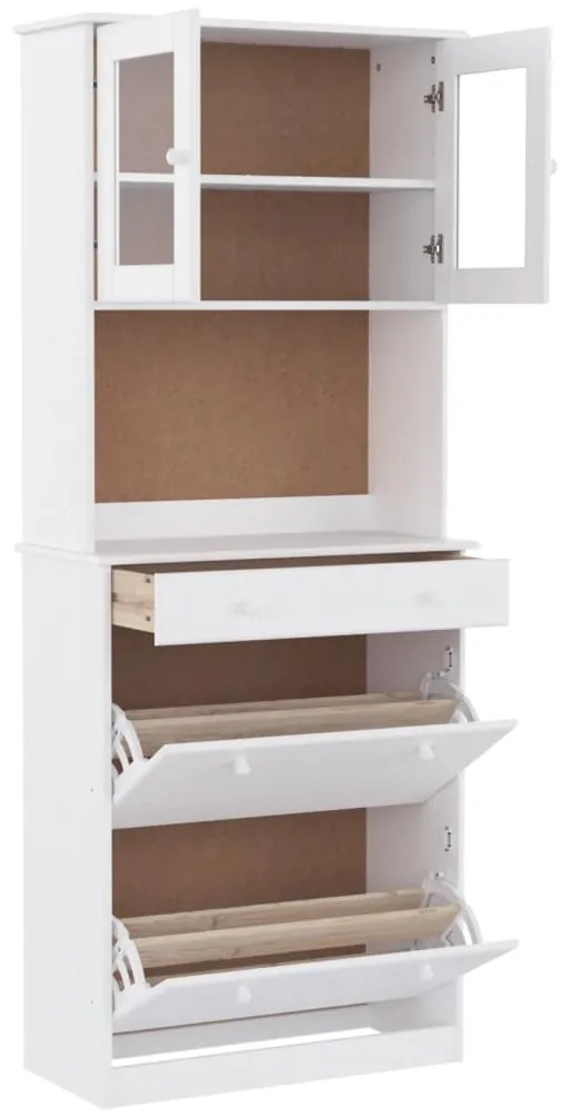 Credenza alta bianca 77x35x188 cm in legno massello di pino