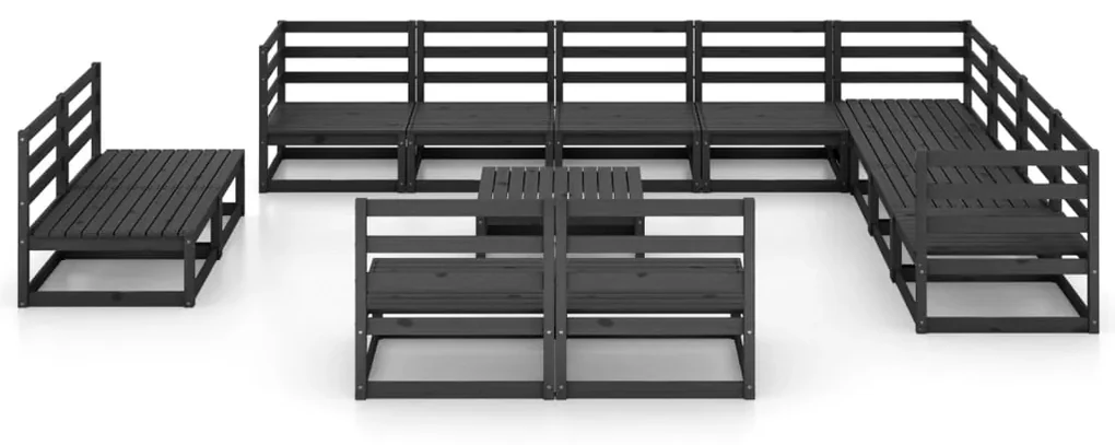 Set divani da giardino 13 pz nero in legno massello di pino