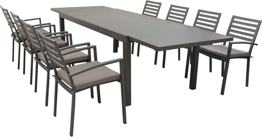 DEXTER - set tavolo in alluminio cm 160/240 x 90 x 75 h con 8 poltrone Dexter
