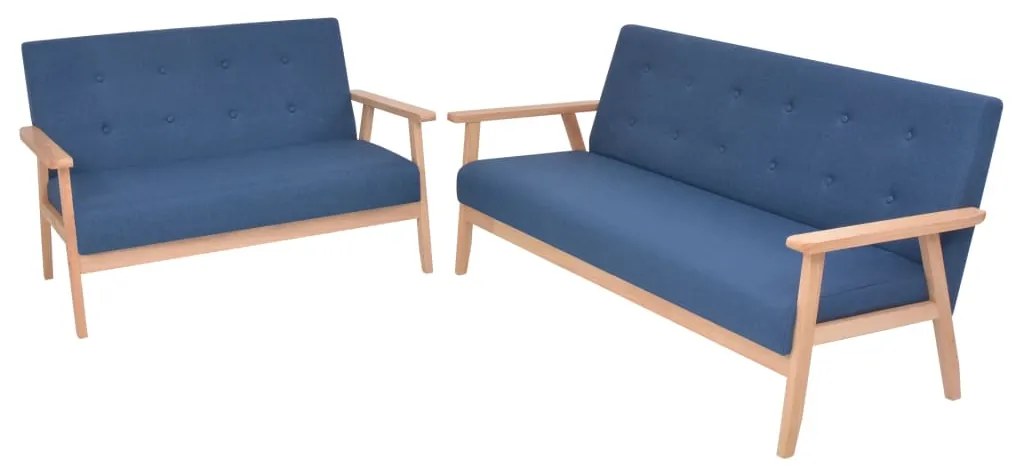 Set Di Divani 2 Pz İn Tessuto Blu /