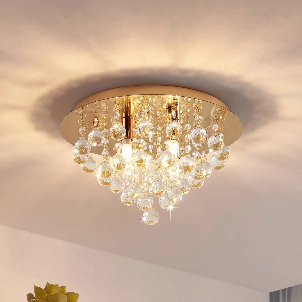 Plafoniera in cristallo Gillion Lindby, dimmerabile, Ottone / Oro, Soggiorno / Sala da pranzo, Cristallo, Design, Plafoniera