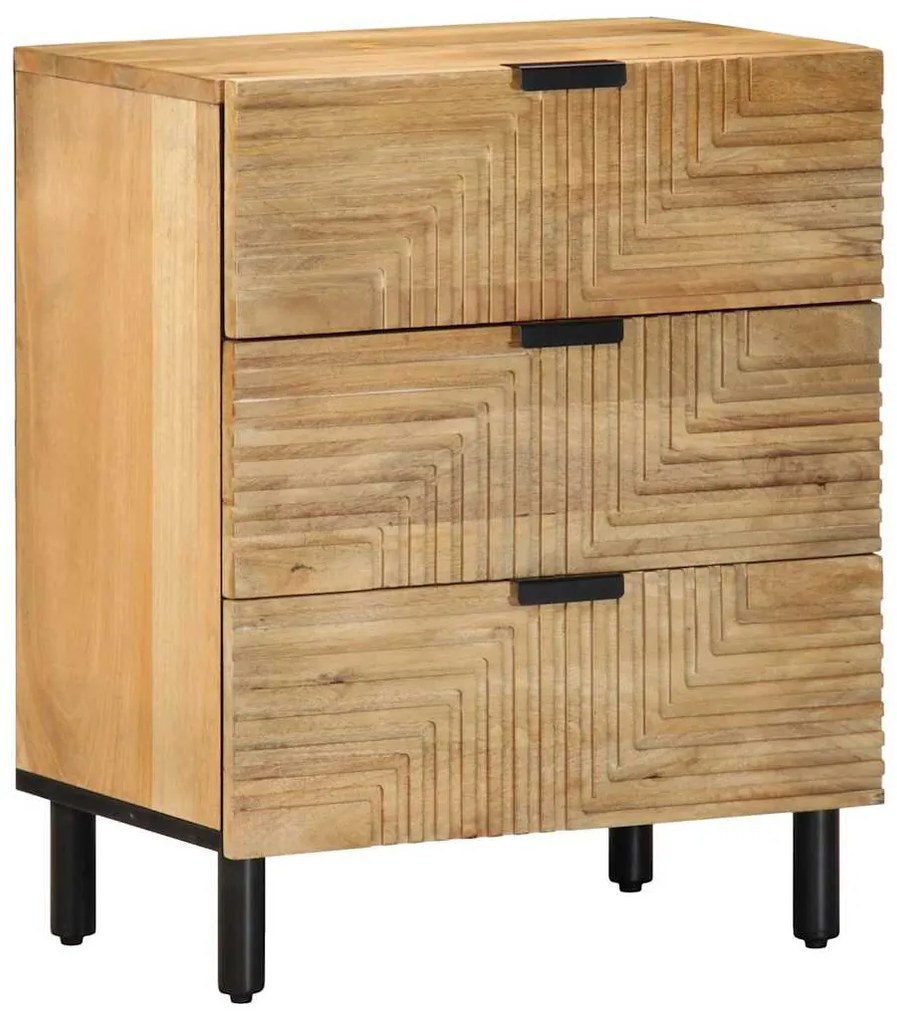 Comodino Marrone 50x33x60 Cm İn Legno Massello Di Mango /