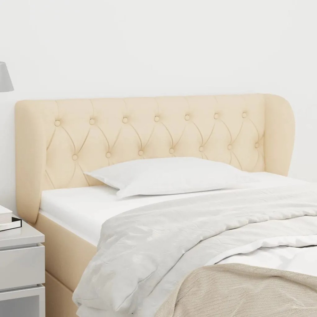 Testiera Ad Orecchio Crema 103x23x78/88 Cm İn Tessuto /