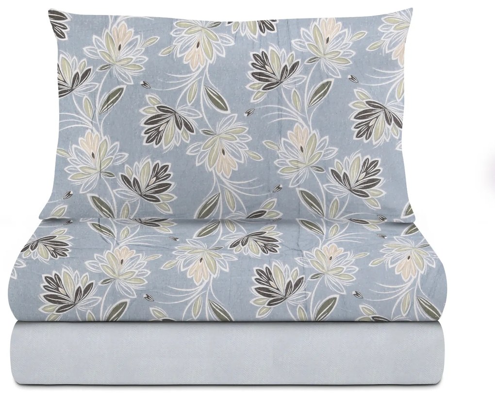 Completo letto singolo petali azzurro in flanella