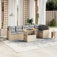 Set Divani da Giardino 7 pz con Cuscini Beige in Polyrattan 3273089