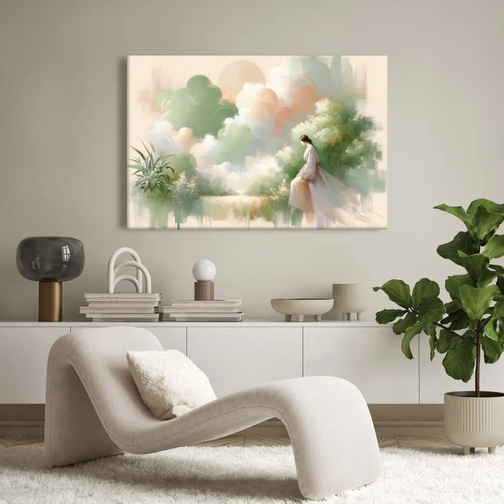 Quadro su tela – Donna in paesaggio romantico