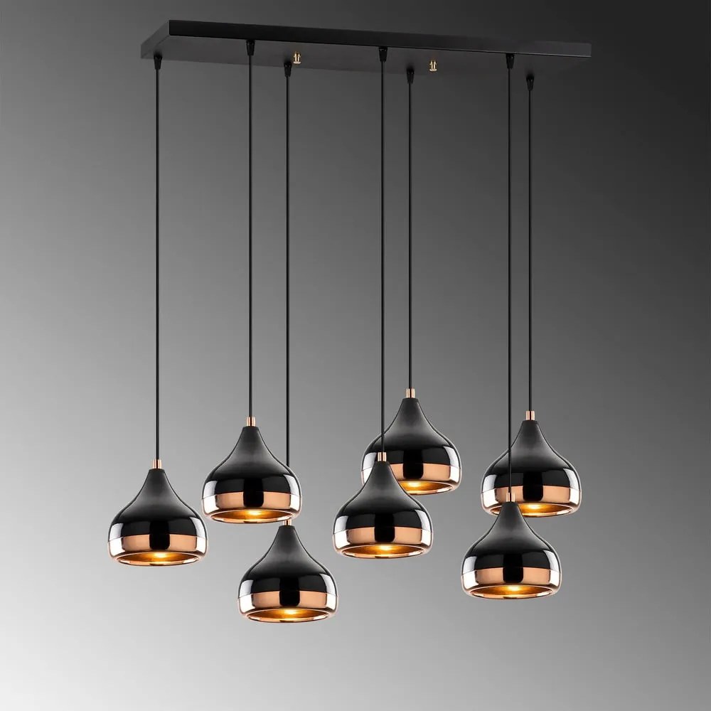 Lampadario nero/color rame con paralume in metallo Yildo – Opviq lights