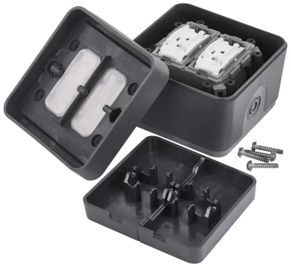 Interruttore domestico a 2 pulsanti con funzionamento alternato, n. 6+6, IP55, antracite