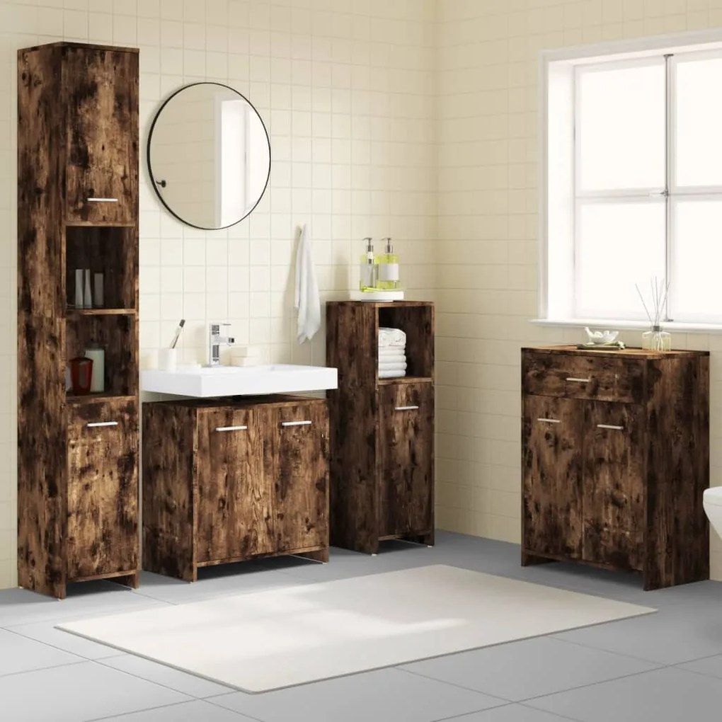 Set Mobili Da Bagno 4 Pz Rovere Fumo İn Legno Multistrato /