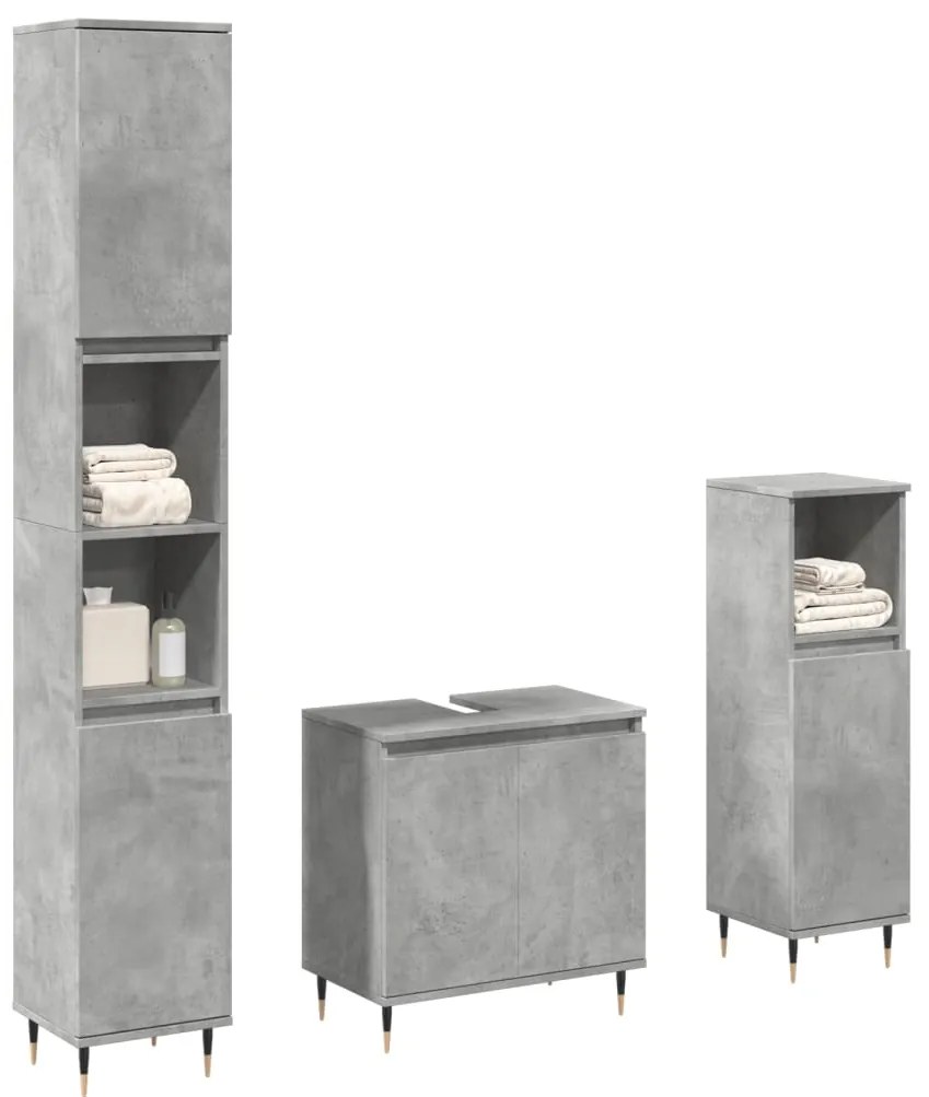 Set Mobili Da Bagno 3 Pz Grigio Cemento İn Legno Multistrato /