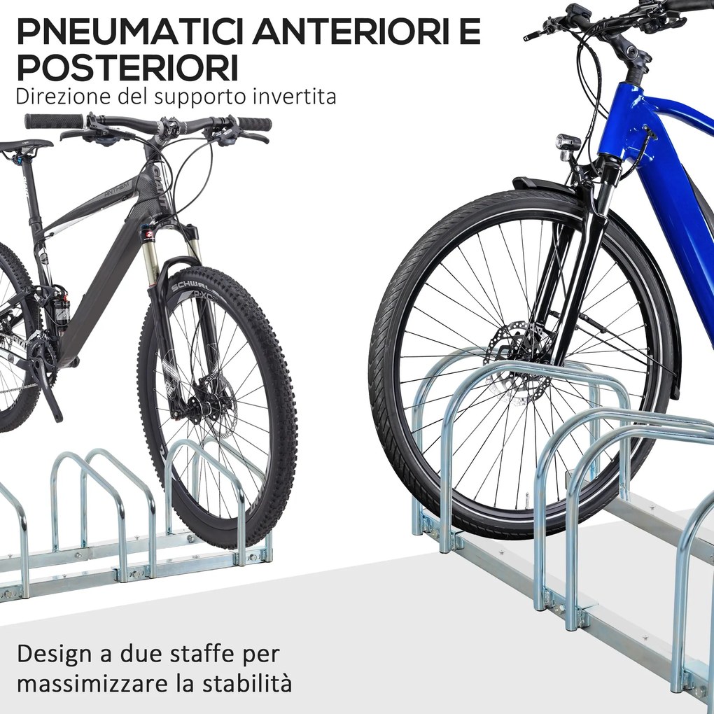Rastrelliera Porta Biciclette 6 Posti 179x33x27 cm in Acciaio Argento...